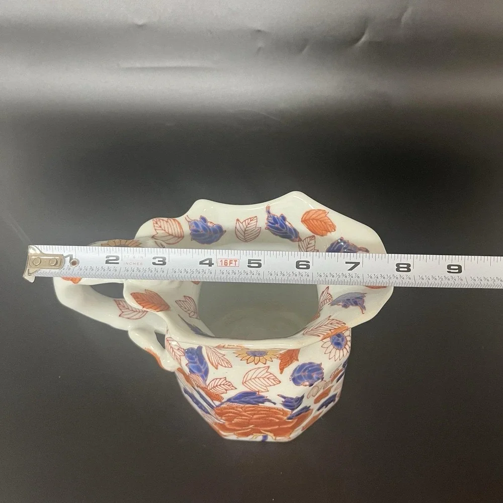 Victoria Ironstone Floral Pitcher Imari Style Hexagonal Monkey Handle Jug